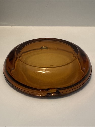 Vintage MCM Amber Glass Ash Tray 6 Inch Round Heavy - Picture 4 of 5