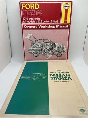 2 Vintage Auto Service Manuals Ford Fiesta Nissan Stanza Owners Repair 70 s 80 s