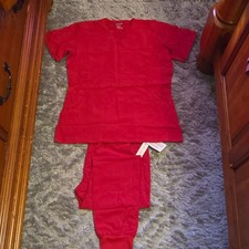 Scrubbaid Women s Medical Scrub Set Red Solid Knit Stretch Top Pants Size L
