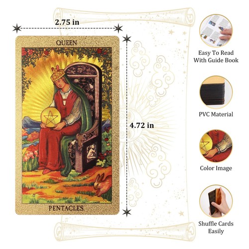 78 cartas del tarot con guía, baraja de tarot Rider Waite, cartas del tarot de lámina dorada D... - Imagen 4 de 7