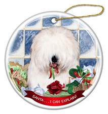 Old English Sheepdog Dog Porcelain Ornament Pet Gift 'Santa.. I Can Explain '