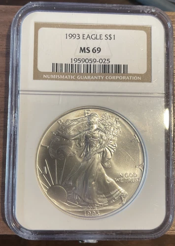 1993 NGC MS69 $1 SILVER AMERICAN EAGLE DOLLAR 1 OZ