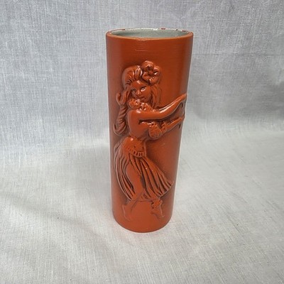 vtg Orange Tiki Mug Ceramic Hula Girl Orchids of Hawaii Japan