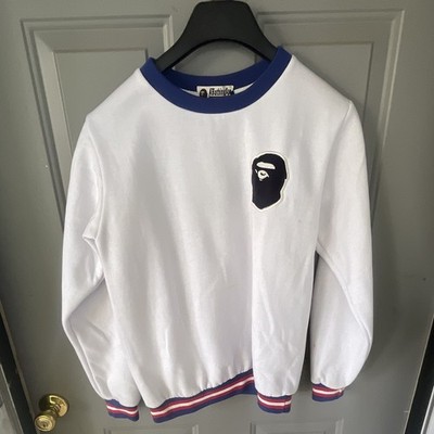A Bathing Ape BAPE Men's M White Crew Neck Pullover Sweatshirt Long Sleeve Logo