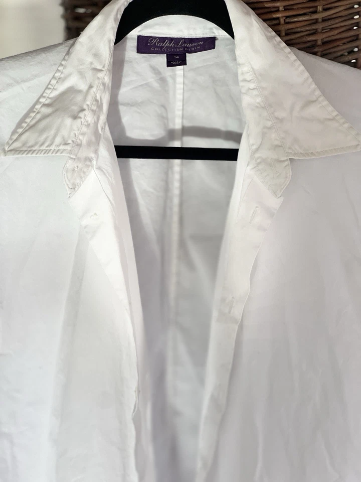 Ralph Lauren Etiqueta Denim Púrpura Clásico Blanco Abotonado Con Manga Ala de Murciélago Foto 3 de 4