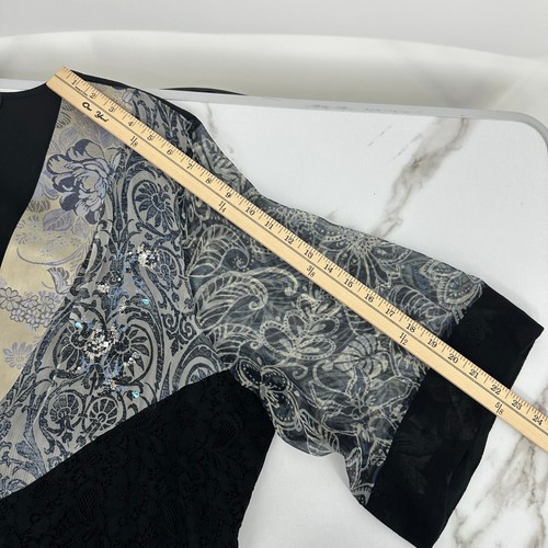 Violet Kay Womens 3X Silk Blend Kimono Top Black Floral Embroidered Boho - Picture 13 of 14