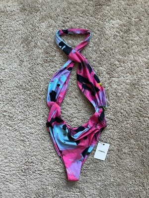 Miaou Women's Demi One-Piece Swimsuit in Hot Take Print Size SMALL NEW