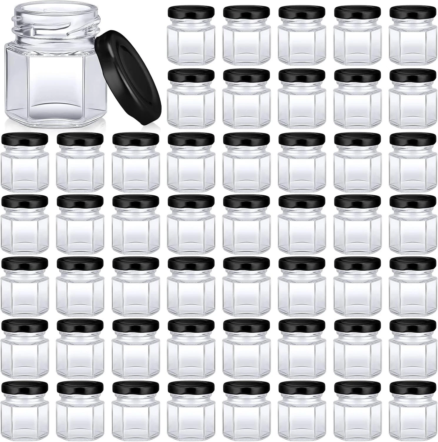 100 Pack 1.5oz Mini Hexagon Glass Jars Bulk for Wedding Small Honey Jars with...