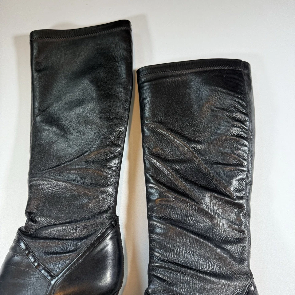 Botas Cole Hann Vintage Couro Joelho Alto Desleixado Biqueira Amêndoa Salto Preto Wms Tamanho 7.5 - Imagem 4 de 4