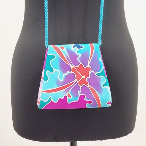 Vintage 80s Silk Scapes Handpainted Silk Crossbody Mini Bag Purse - Picture 4 of 11