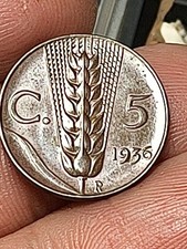 Alta Conservazione QFdc Fdc Moneta 5 Centesimi Spiga 1936 Regno d'Italia 