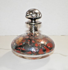 ANTIQUE ART NOVEAU STERLING OVERLAY CLEAR & ORANGE GLASS DECANTER 6"