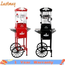 Home Theater Popcorn Machine with Stainless Steel Cart ,10 Oz Kettle & Wheels 