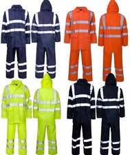 Hi Vis Waterproof Rain Suit Jacket Trousers Reflective Workwear Set EN ISO 20471