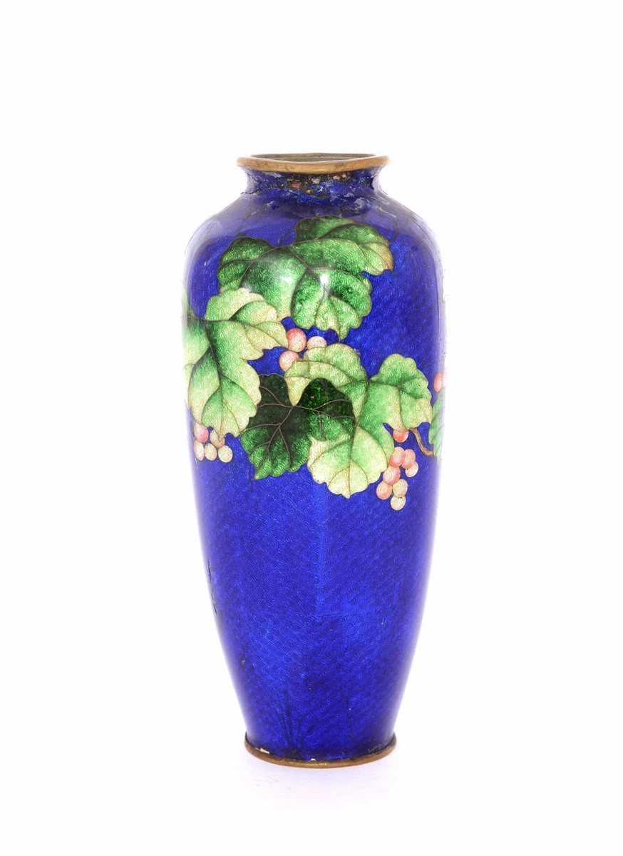 蓝色景泰蓝日本古董花瓶| eBay