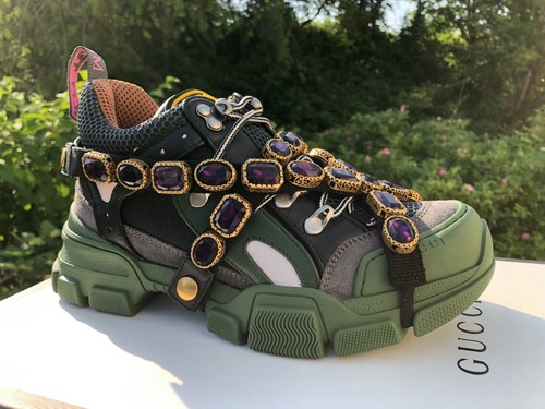 Womens Gucci Flashtrek Leather + Mesh Crystals Jewel 5.5 EU35.5 Fashion Sneaker - Picture 2 of 20