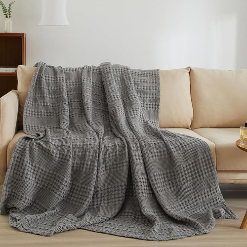 PHF 100% Cotton Waffle Weave Blanket King Size for Bed, Lightweight Washed... - Picture 103 of 238