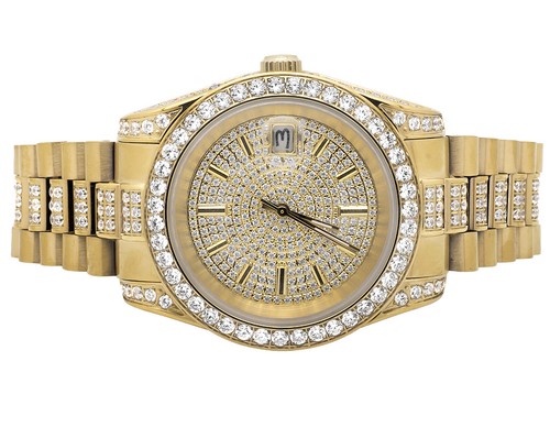 18K Yellow Gold Stainless Steel Simulated Diamond Presidential Watch 41MM PR-01 - Picture 1 of 8