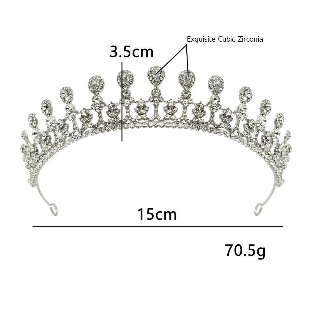 3.5cm Tall Drip CZ Crystal Wedding Bridal Queen Princess