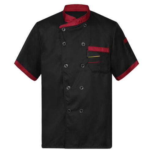 Men Unisex Chef Jacket Cooking Coat Short Sleeve Button Down Kitchen Top Uniform - Picture 83 of 106