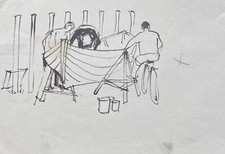 Else Floche * 1930 Drawing Sketch Boat Harbor Maritime Figures Boat Builder Shipyard