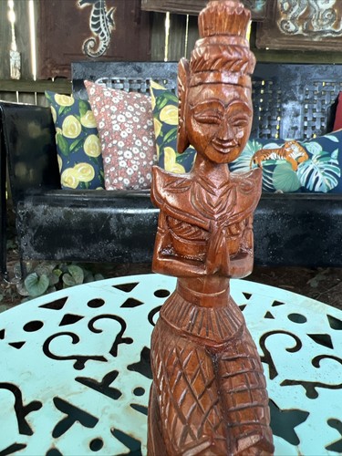 Vintage Holzschnitzerei Kunst Thai Buddha Figur kniend betend 8" Handarbeit - Bild 3 von 12