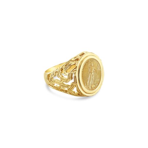 Anillo Moneda Dama Libertad con Rama de Árbol Oro Amarillo 14k - Imagen 2 de 2