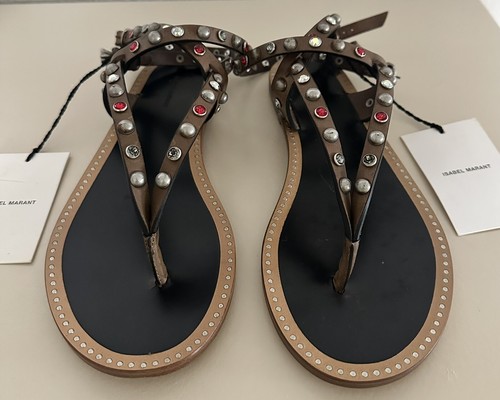 $790 Isabel Marant Women's Studs & Strass Sandals Size 37 Bronze - Picture 7 of 10