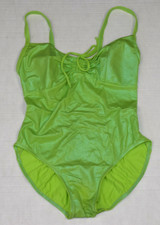 Vintage Swimsuit Gottex Size 10 90s Shimmery Lime Green Full Cover Made Israel