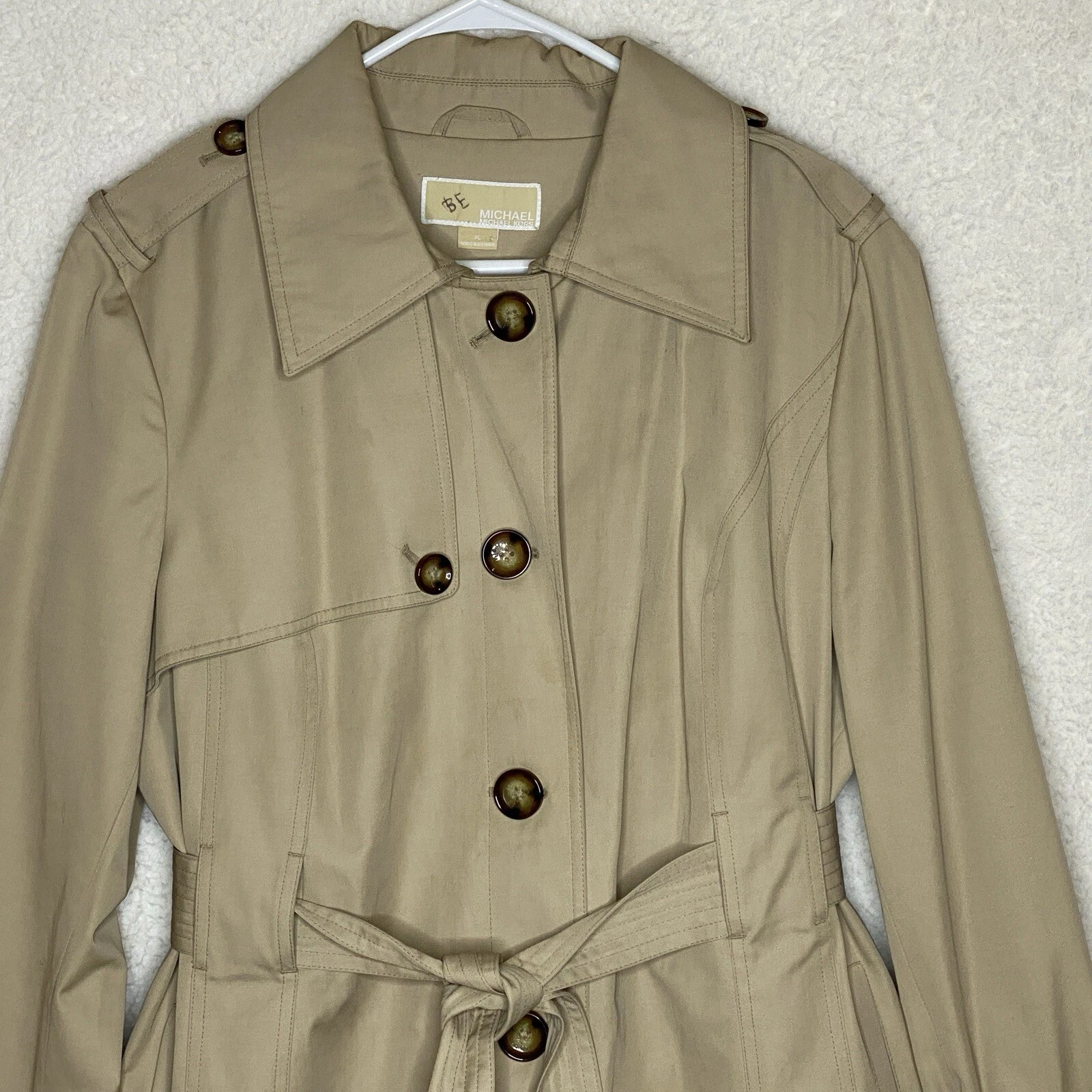 Cappotto trench Michael Kors marrone doppiopetto fodera cappuccio rimovibile donna XL