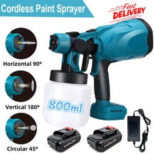 High Pressure Cordless Paint Sprayer Electric Airless HVLP Spray Gun w/ 2Battery