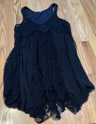 Free People Black Lace Asymmetrical Hem Raw Fringe Size S P | eBay