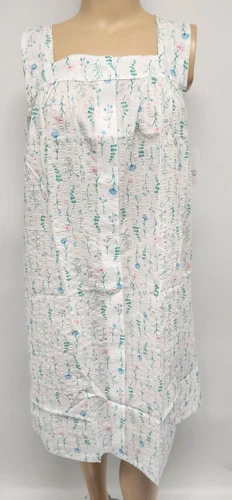 Women Sleeveless Nightgown Seersucker White Floral Croft  Barrow Cotton Blend