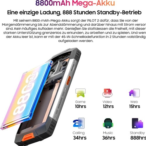 Smartphone OSCAL PILOT 2 da esterno 24 GB + 256 GB 8300 mAh/45 W 120 Hz doppia SIM 4G cellulare - Foto 7 di 10