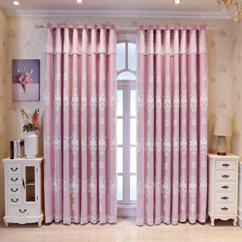 Tenda oscurante occhielli anello soggiorno ricamo pizzo tulle drappo rosa grigio - Foto 12 di 13