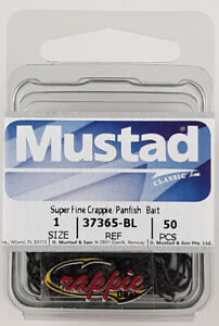 50 Mustad 37365-BL Black  Superfine Crappie Panfish Bait Hooks Sizes Choose
