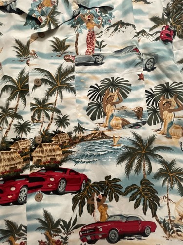 Hawaiian Island Collection American Muscle Cars Beach Tropics Palm Shirt Large - Picture 2 of 6