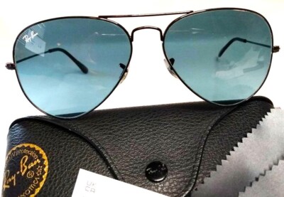 RAY-BAN RB3025 LARGE AVIATOR SUNGLASSES- BLACK / BLUE 58/14 136 & EXTRAS