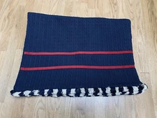 Eastern Accents Throw Blanket 60"X 87" Cable Knit Navy Blue Cotton Tassel Trim