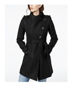asymmetrical belted wool wrap coat