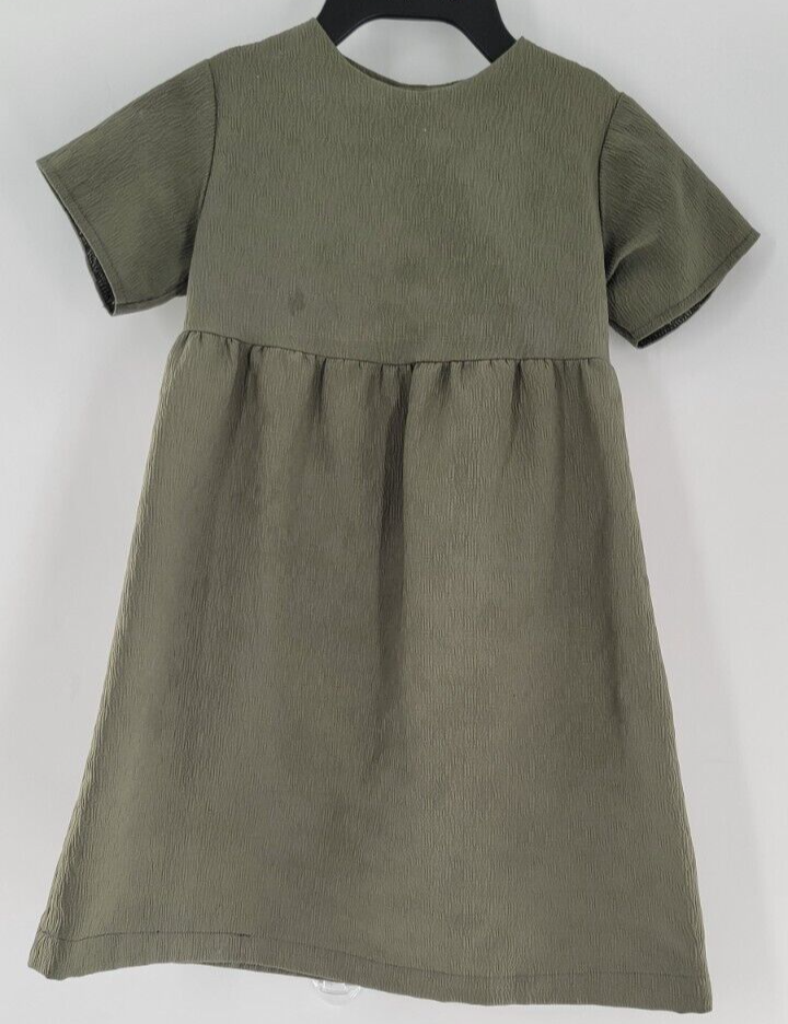 Toddler Girls Amish Handmade Short Sleeve Long Dress Olive Green