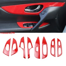 8P For Nissan Rogue 2014-2020 Red Carbon Inner Door Bowl&Glass Lock Panel Cover