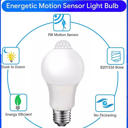 4PK Motion Sensor Lamp Bulb 5W 9W 12W 15W LED Light Bulb E27E26 Automatic On/Off - Picture 5 of 23