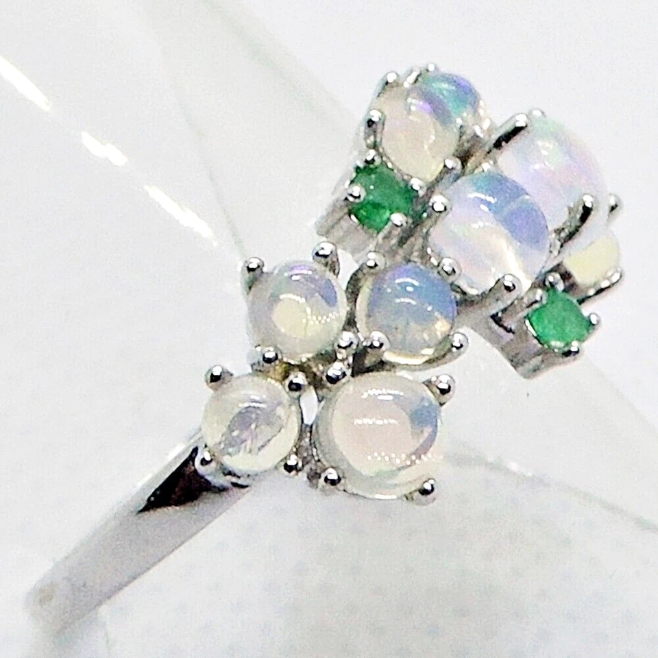 Cabochon Opal Smaragd Ring 925 Silber 585 Weißgold vergoldet 18,1 mm 57 - Bild 3 von 4