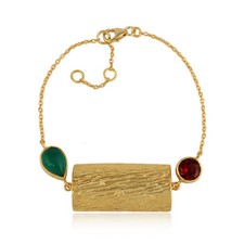 Garnet Green Onyx Gemstone Handmade Gold Plated 925 Silver Bracelet Jewelry