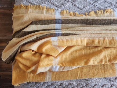 Talbots NWT Yellow Plaid Wool Blend Fringe Scarf Cozy Warm Brand New - Picture 8 of 8