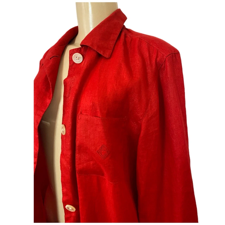 Jaqueta Lauren Ralph Lauren Feminina Vermelha 100% Linho Botões Bolsos Média - Imagem 2 de 4