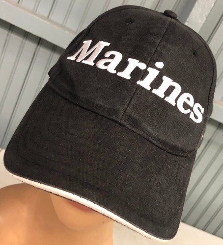 US United States Marines Black Strapback Baseball Hat Cap