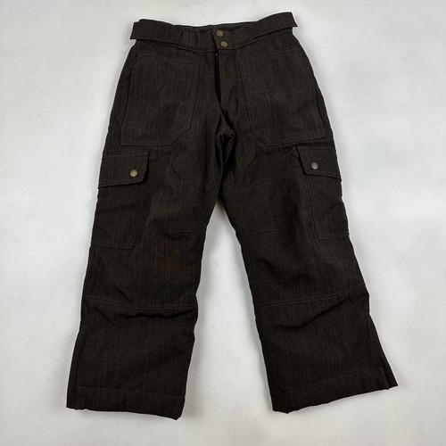 Lands End Kids Brown Snow Ski Insulated Lined Cargo Pants Size 8 Nylon Lined - Picture 2 of 8
