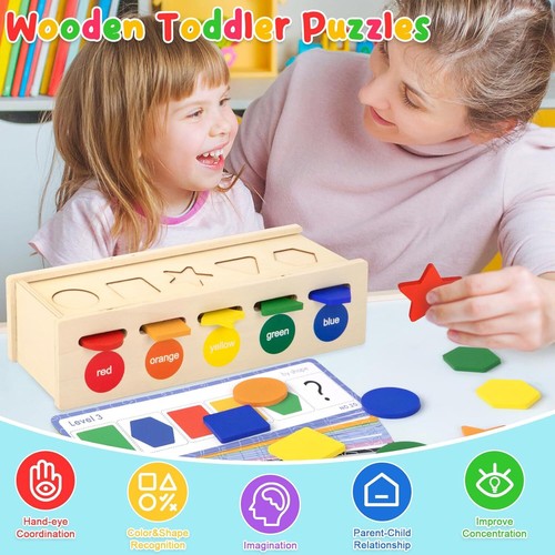 Wooden Color Shape Sorter Toys for Toddlers 1 2 3 4 Year Old, Shape... - Picture 3 of 6
